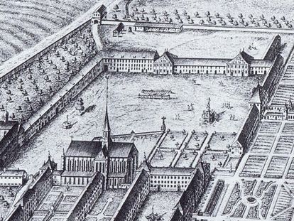 Kloster und Schloss Salem, Kupferstich von Göz & Klauber von 1738 nach einer Zeichnung von Johann Georg Brueder
